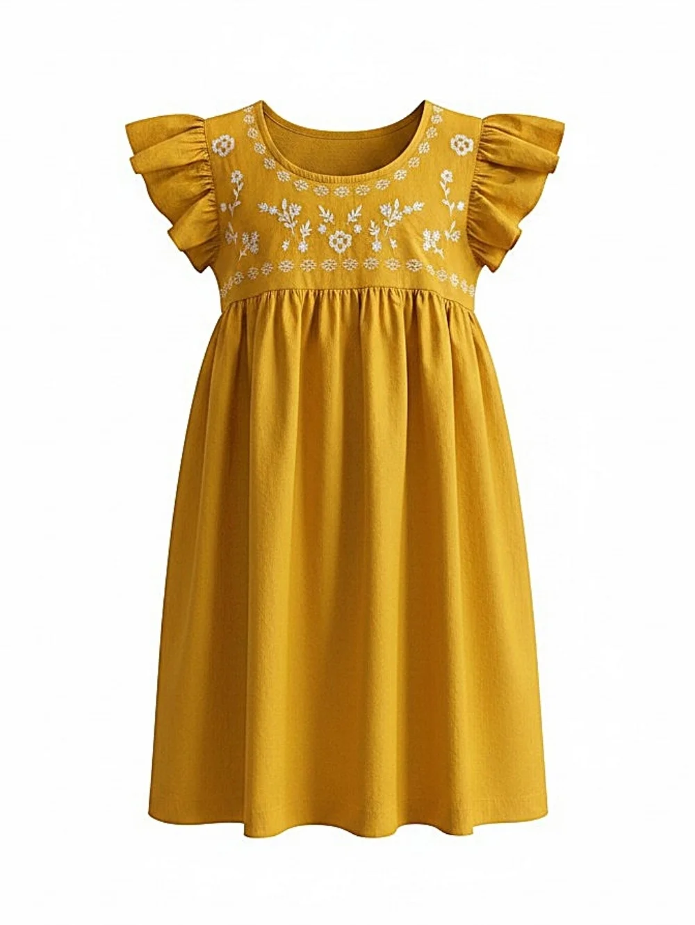 NWT! GAP Kids Girls' Yellow Embroidered Flutter-Sleeve Dress